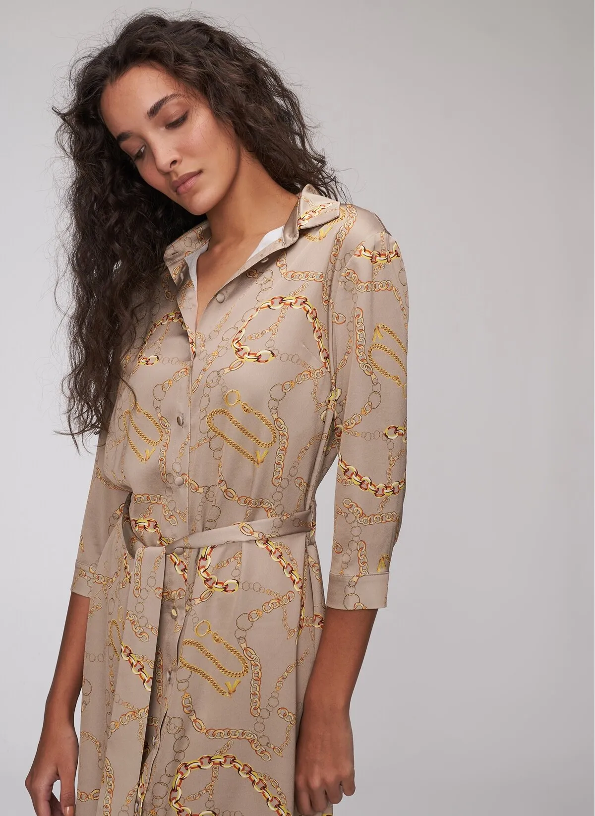 12919 Mink Chain Patterned Dress