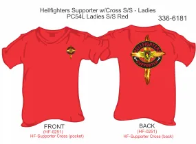 336-6181 Ladies T-Shirt, Short Sleeve, Hellfighters Supporter w/Cross (Red)