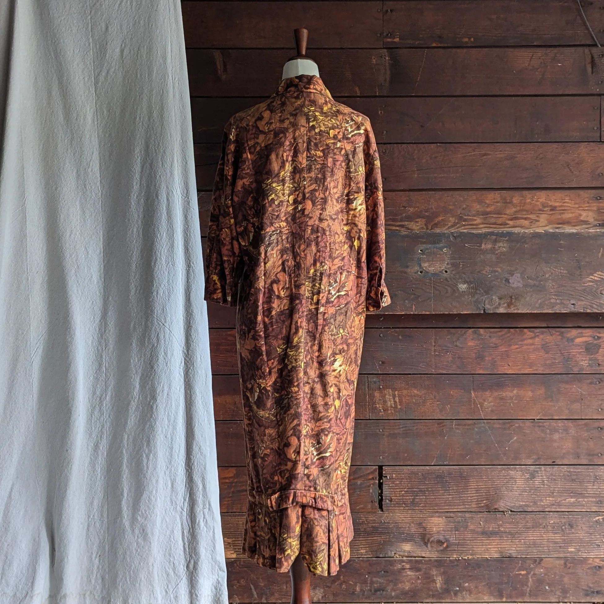 60s Vintage Autumnal Drop Waist Maxi Dress with Belt
