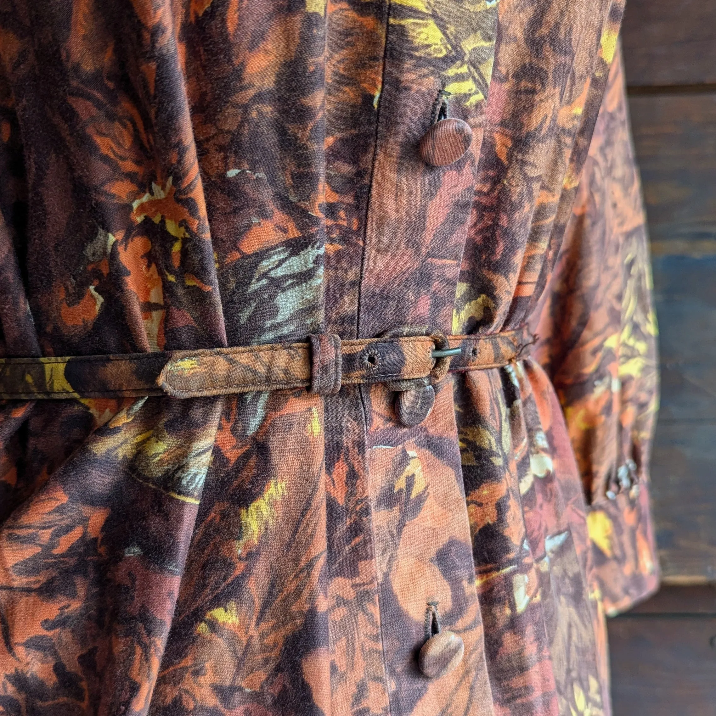 60s Vintage Autumnal Drop Waist Maxi Dress with Belt