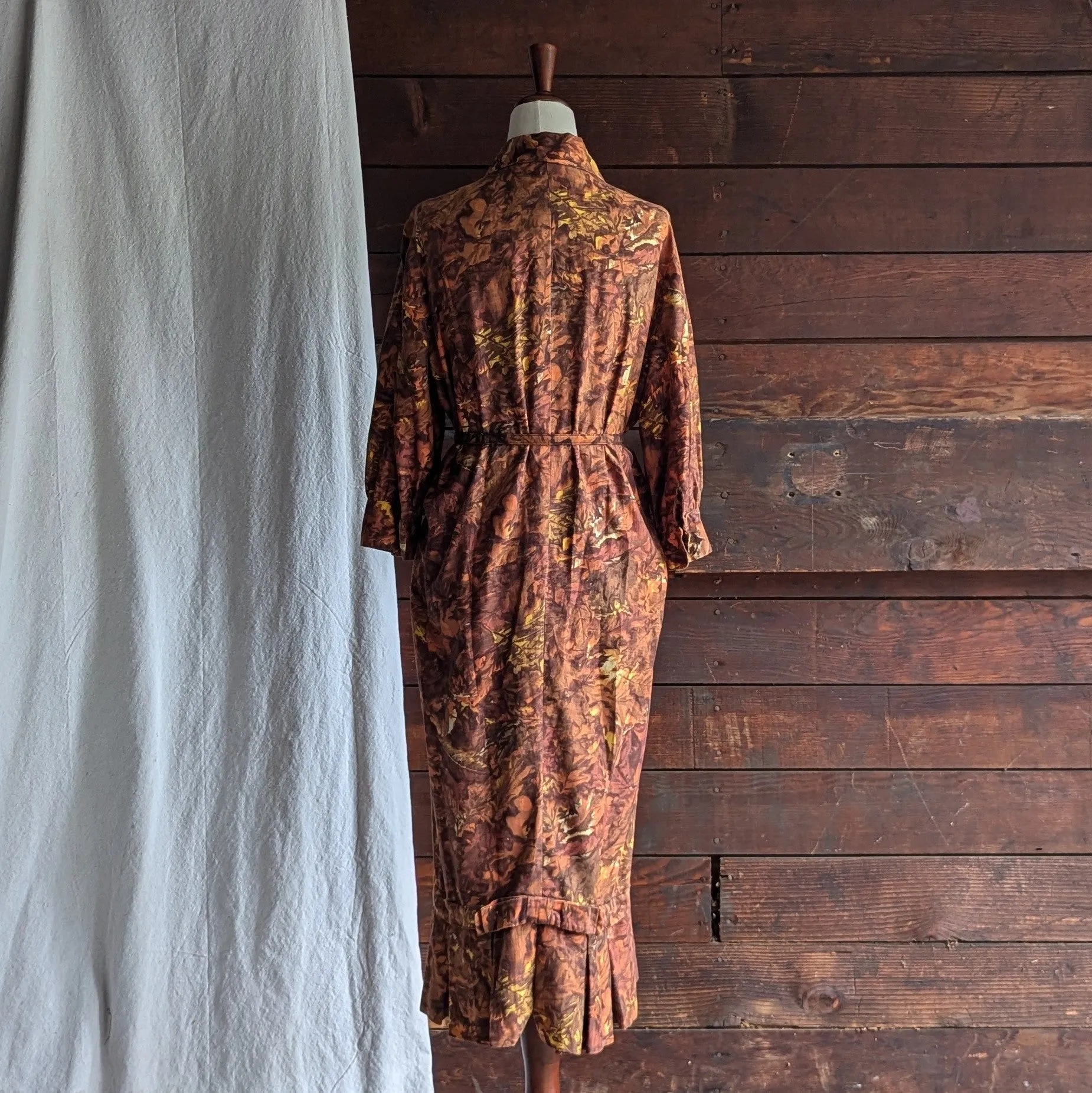 60s Vintage Autumnal Drop Waist Maxi Dress with Belt