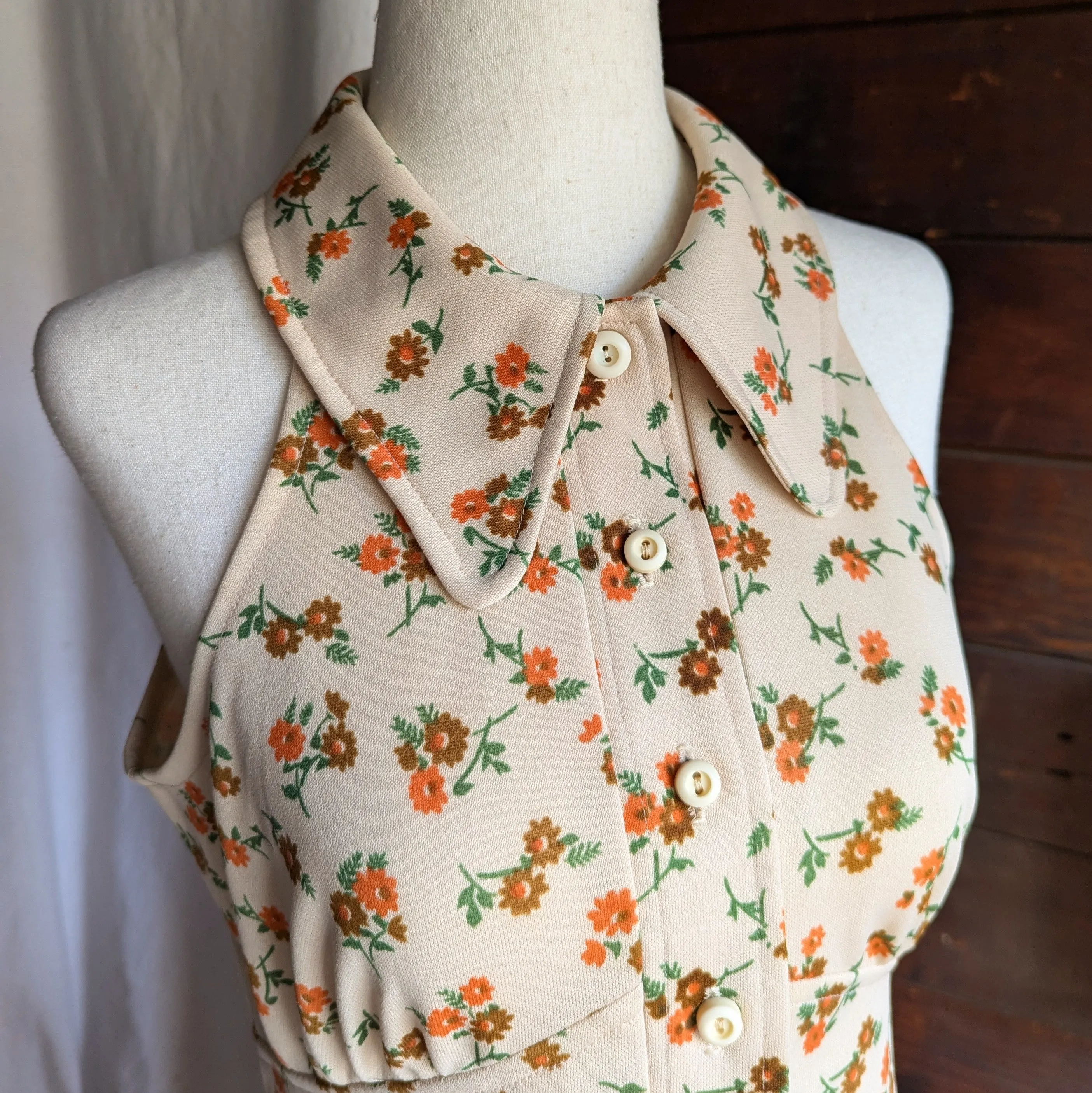 70s Vintage Sleeveless Floral Maxi Dress
