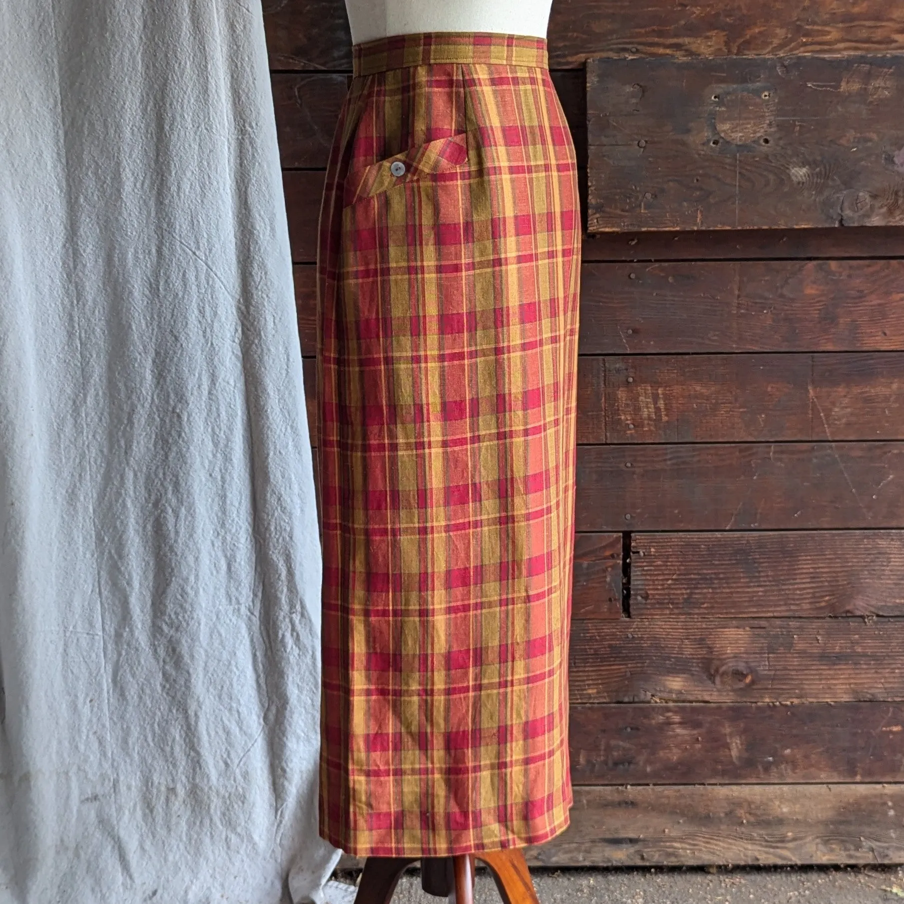 90s Vintage Linen Blend Autumnal Column Skirt
