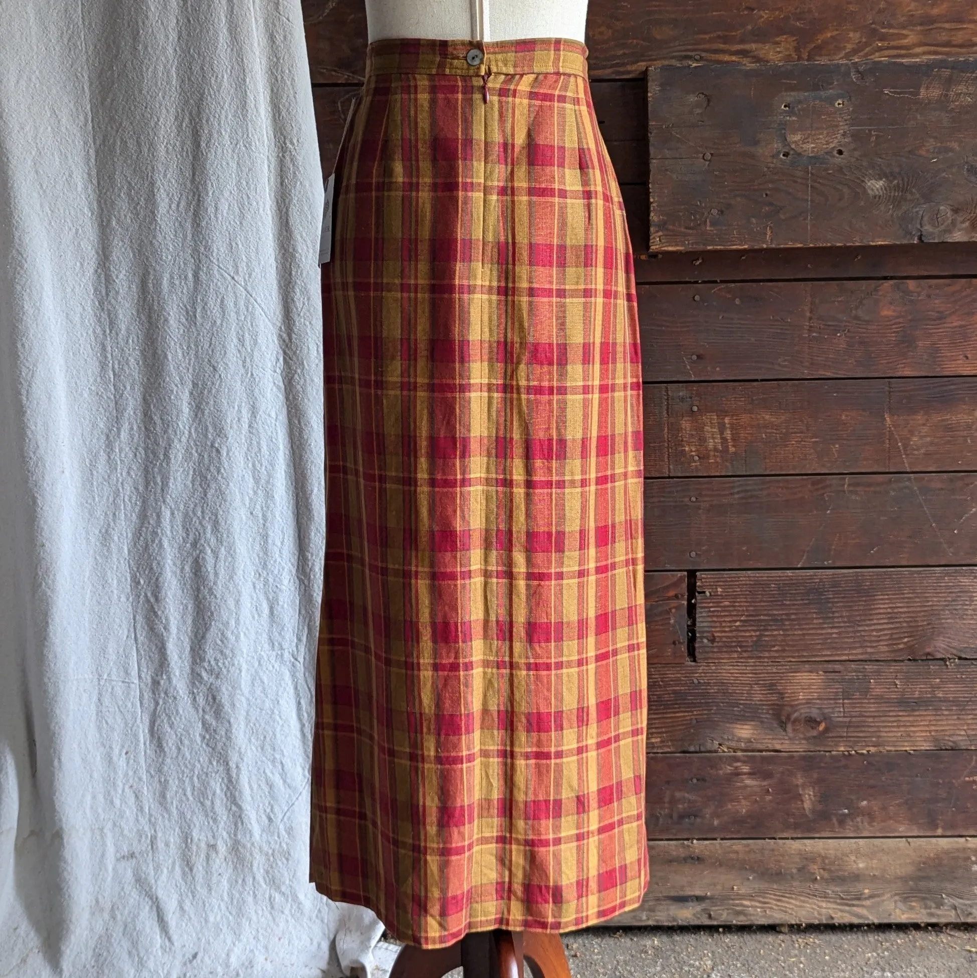 90s Vintage Linen Blend Autumnal Column Skirt