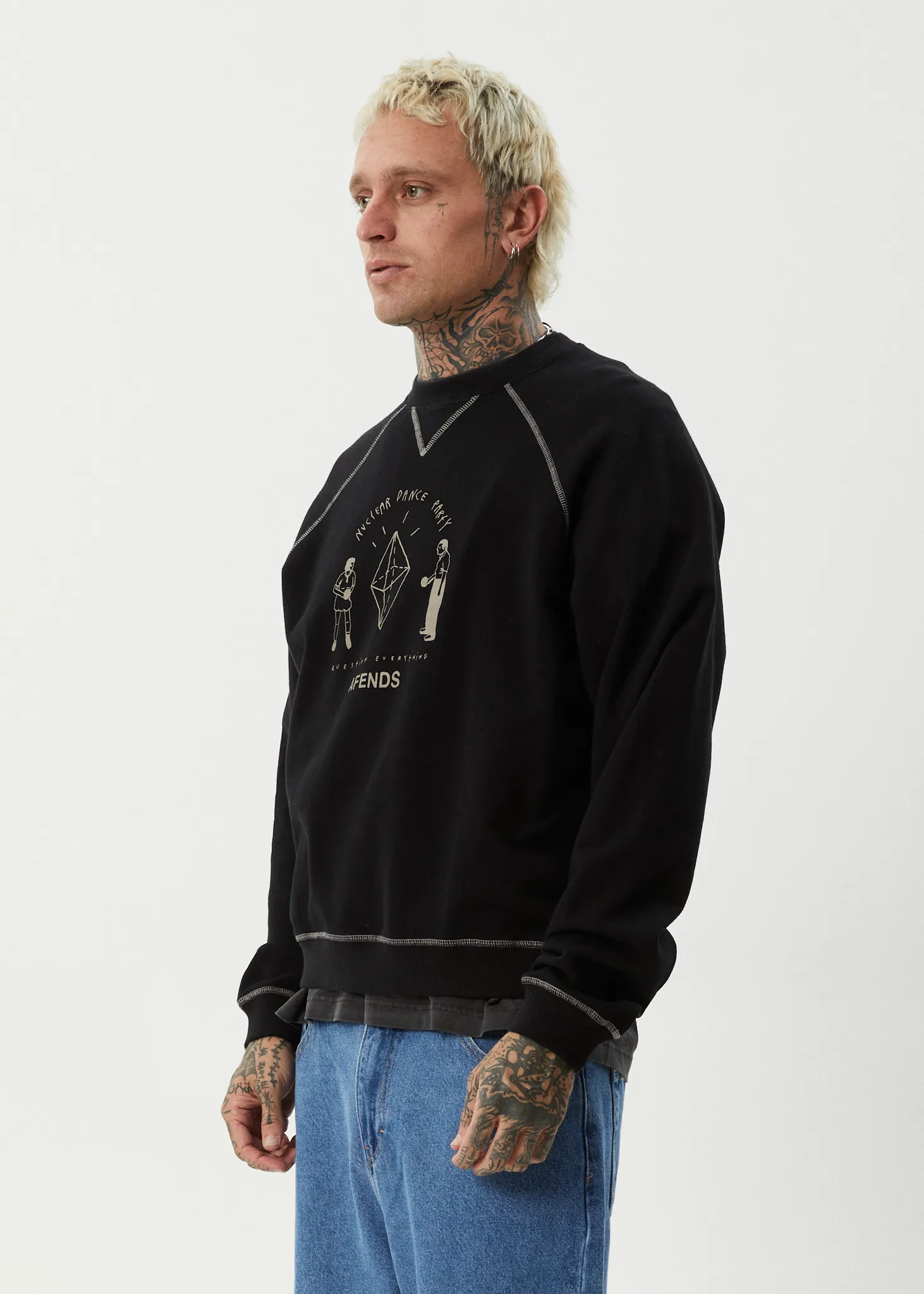 AFENDS Mens Dance Party - Crew Neck - Black
