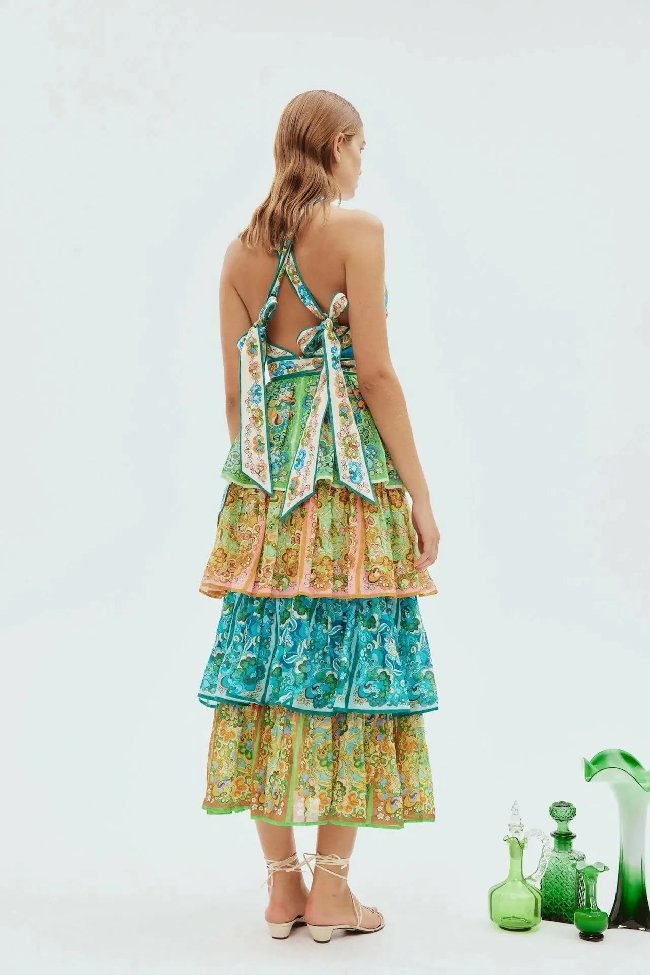 Alemais Dreamer Halter Tier Midi Dress Floral Size 6