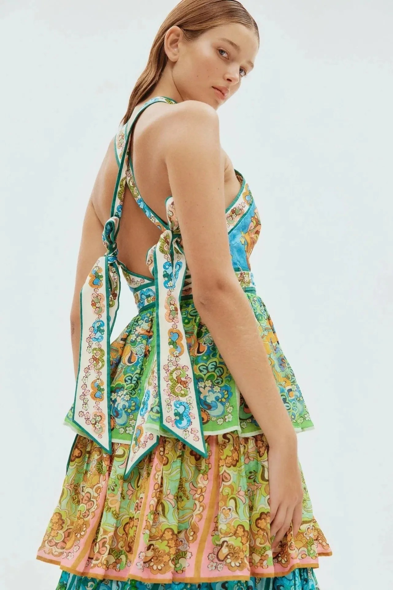 Alemais Dreamer Halter Tier Midi Dress Floral Size 6
