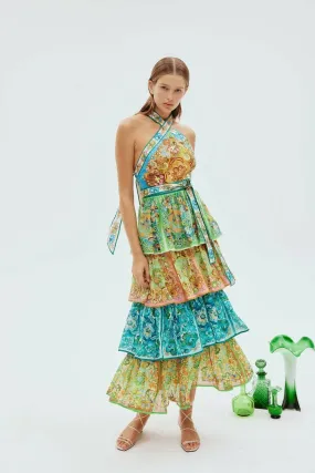 Alemais Dreamer Halter Tier Midi Dress Floral Size 6