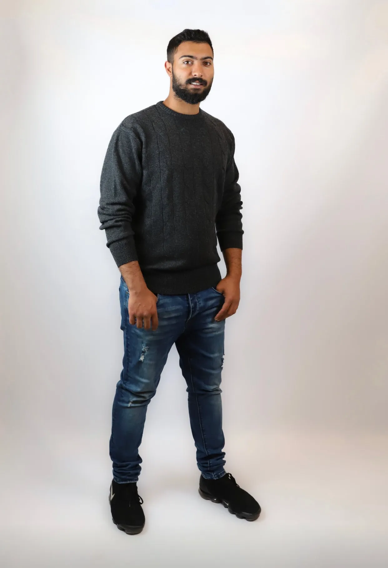 Ansett Gold Cable Knit Crew Neck Cashmere & Merino Pullover
