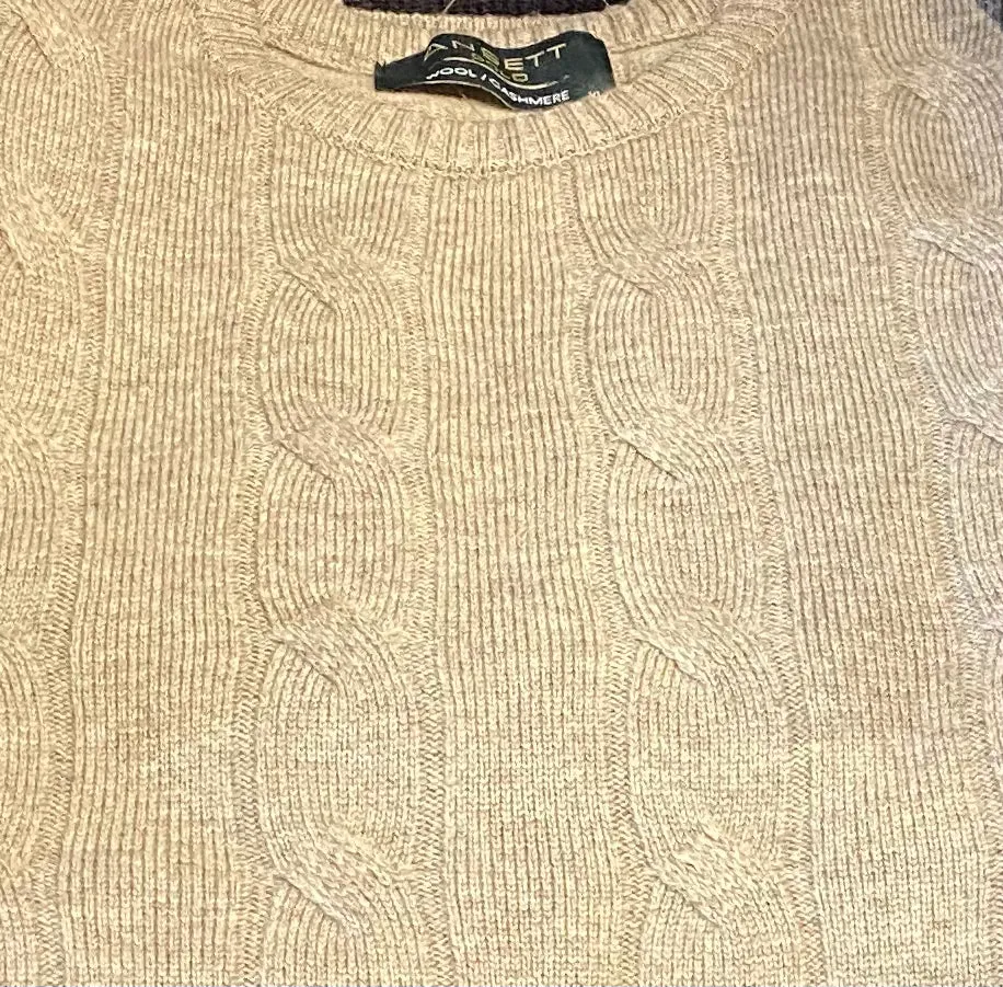 Ansett Gold Cable Knit Crew Neck Cashmere & Merino Pullover