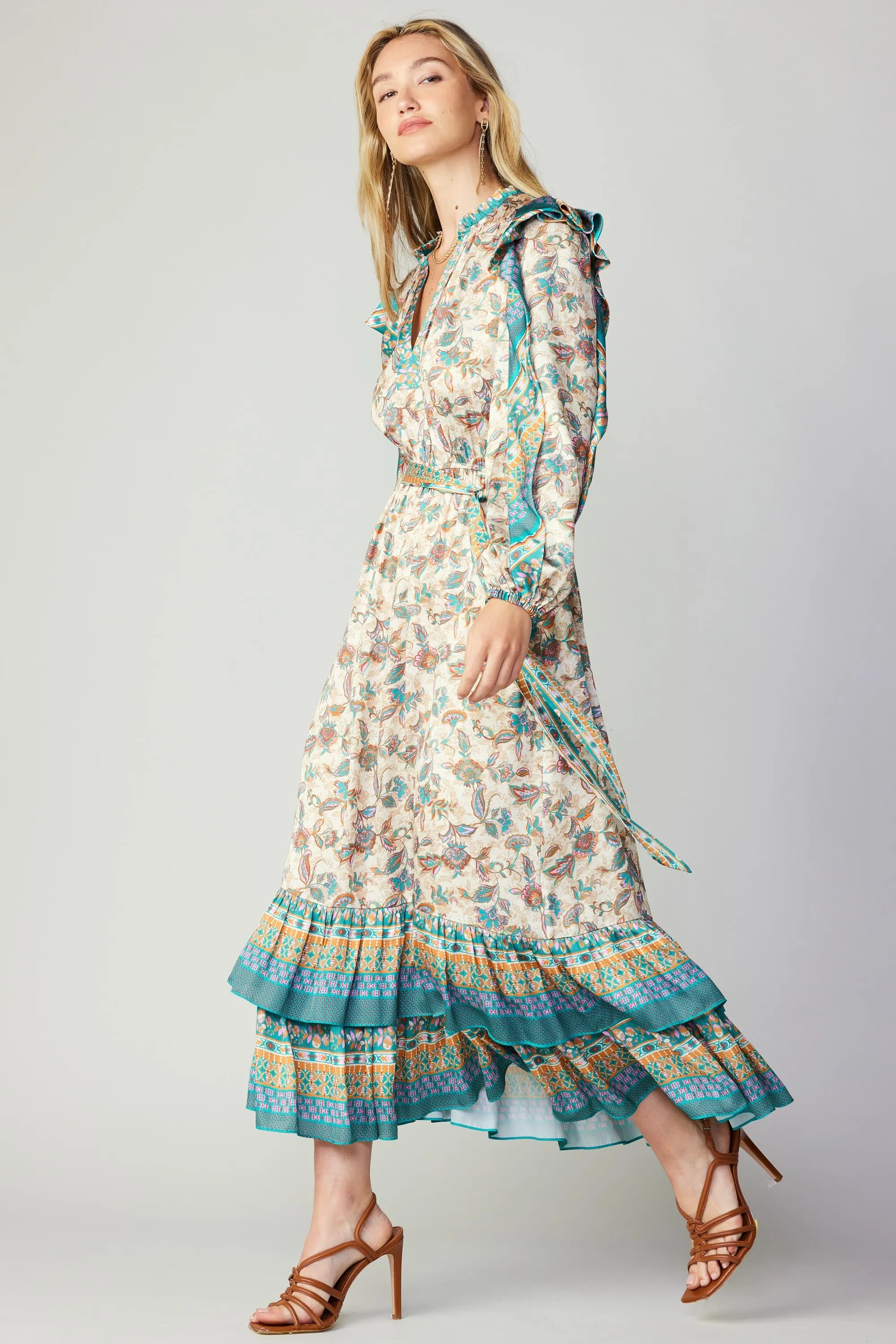 Autumnal Border Print Maxi Dress
