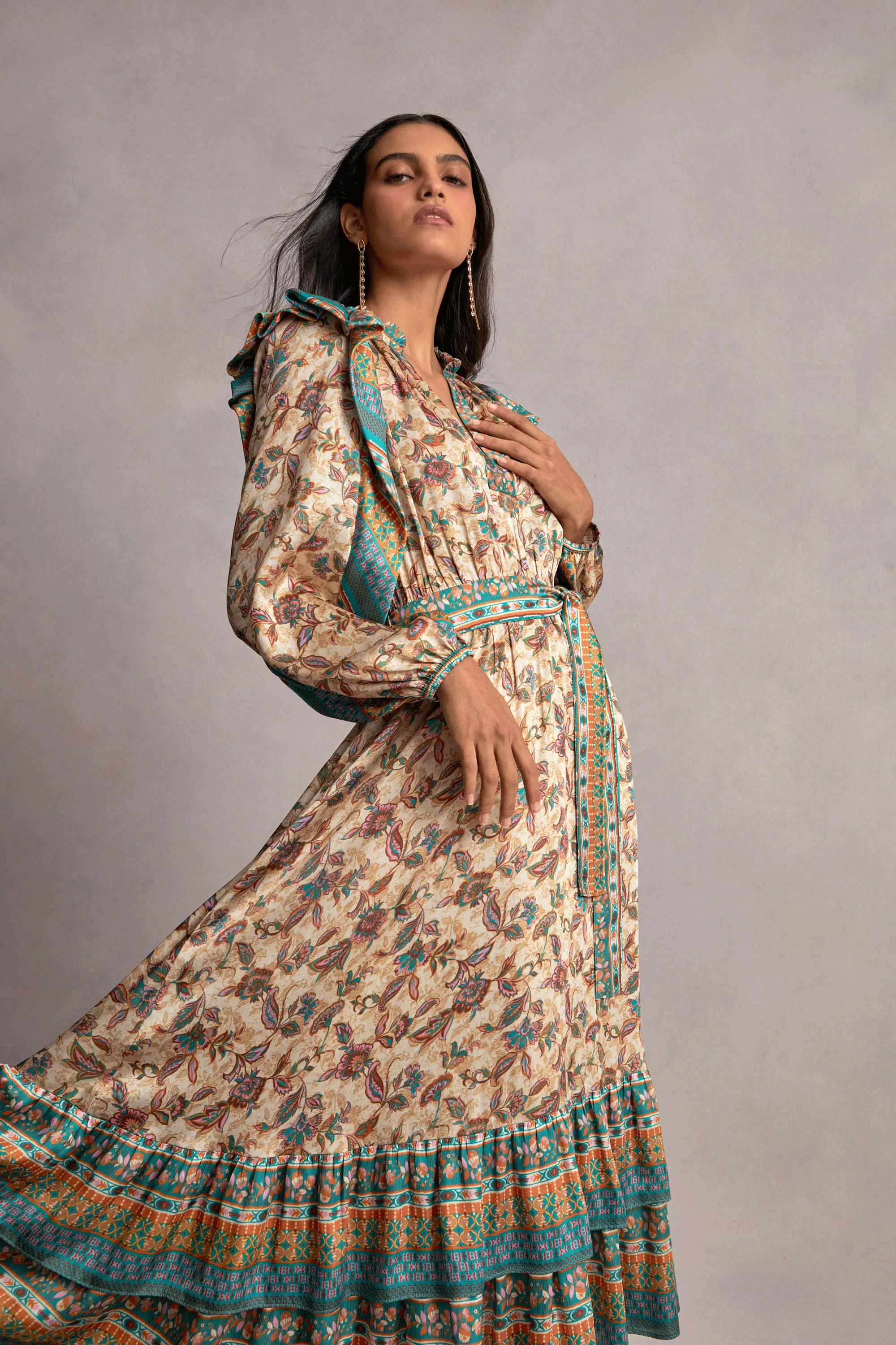 Autumnal Border Print Maxi Dress