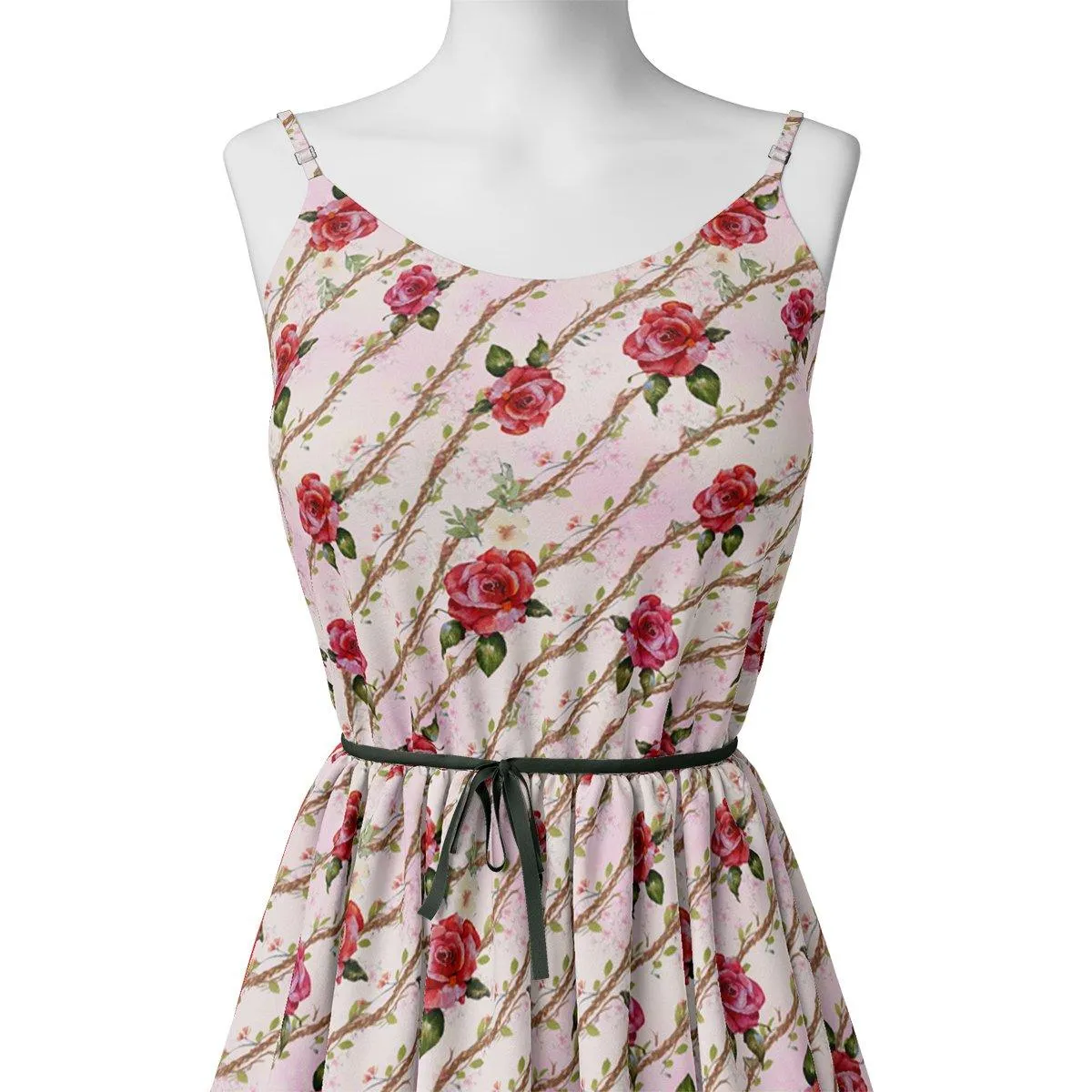Autumnal Red Roses With Leaves Digital Printed Fabric