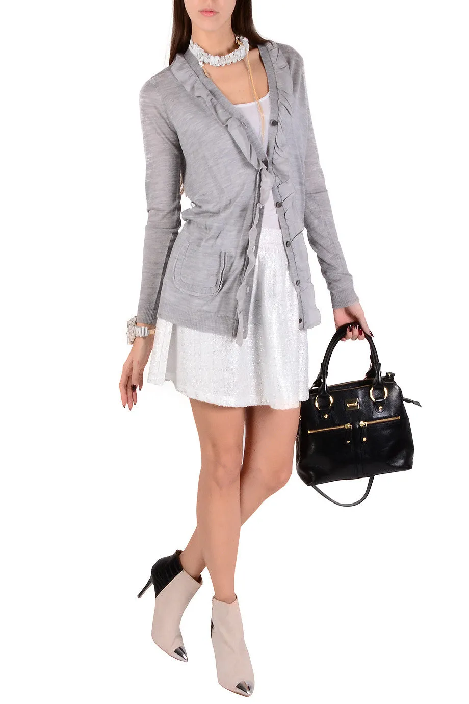 AZELIN Metallic White Mini Skirt