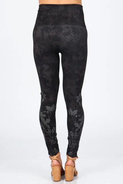 B4222XLT Extended High Waist Leggings Brown Floral Print