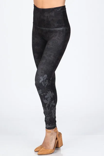 B4222XLT Extended High Waist Leggings Brown Floral Print