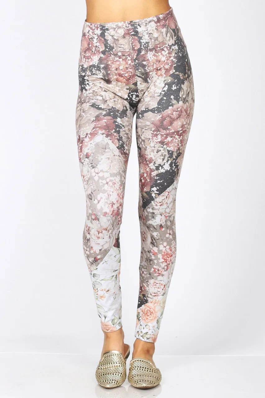 B4292BN High Waist Full Length Legging Quilted Floral Print