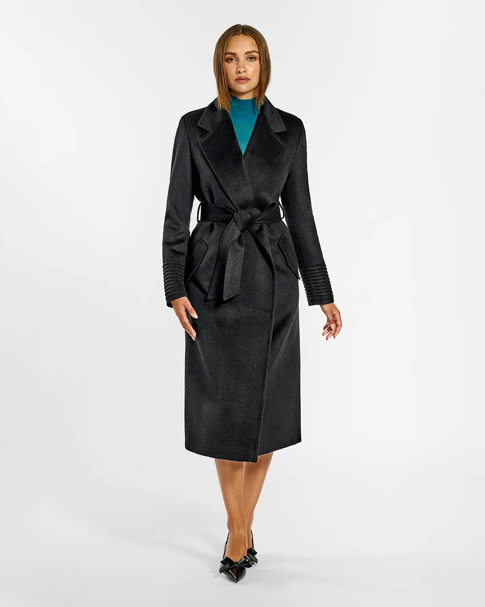 Baby Alpaca Long Notched Collar Wrap Coat