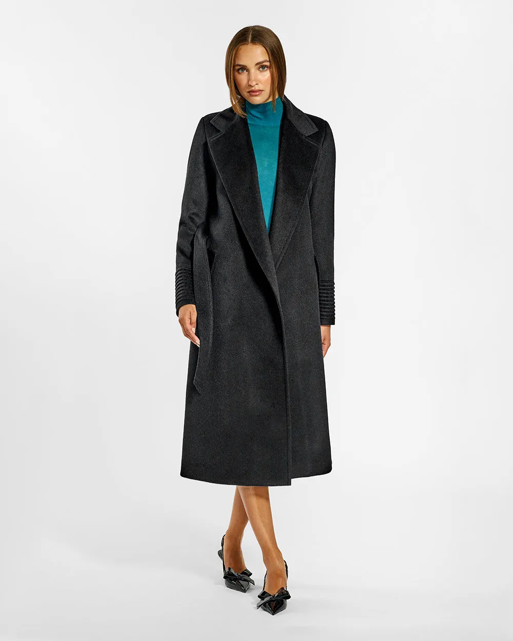 Baby Alpaca Long Notched Collar Wrap Coat