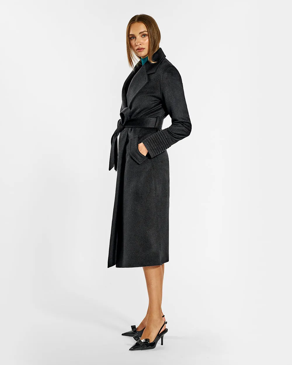 Baby Alpaca Long Notched Collar Wrap Coat