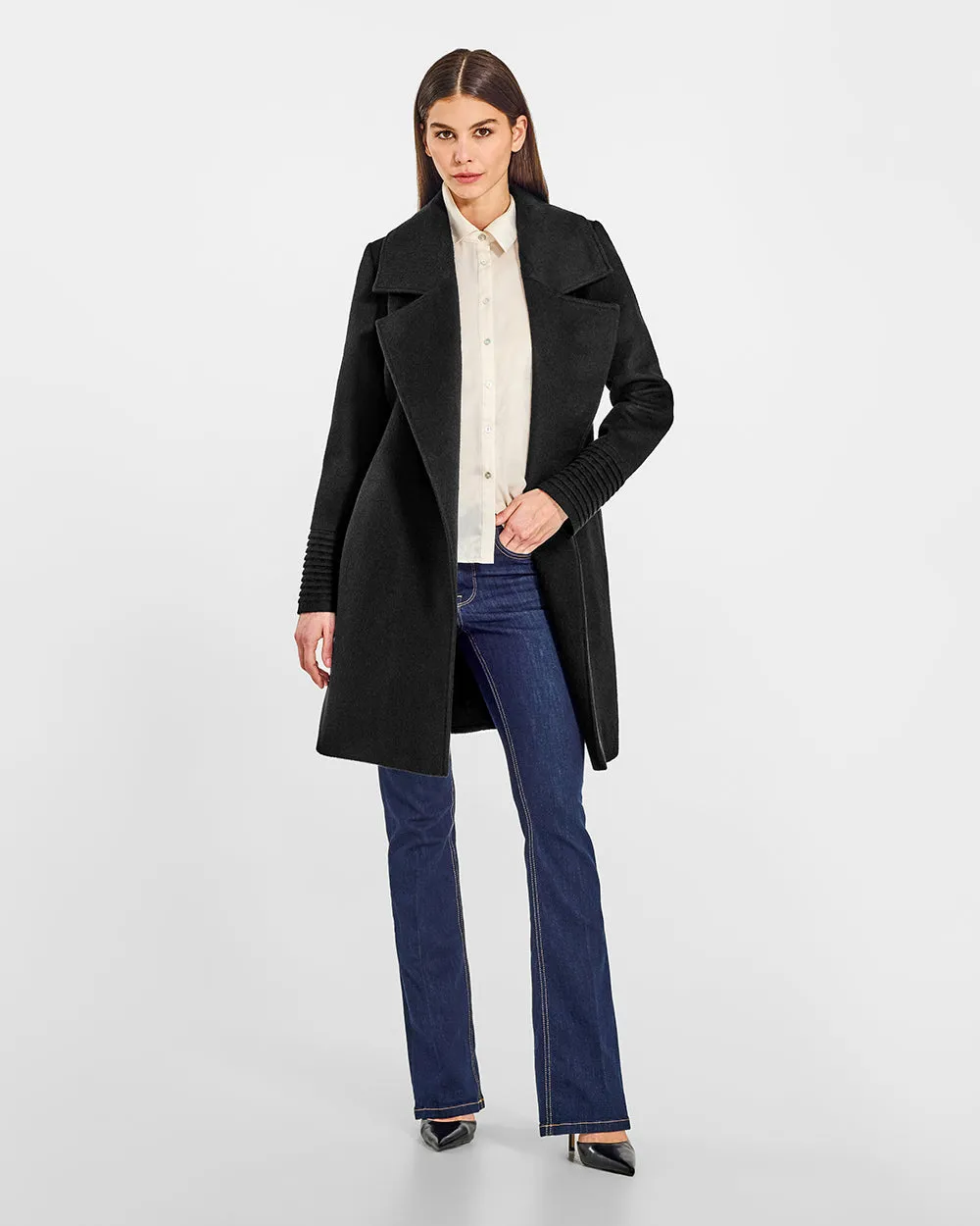 Baby Alpaca Mid Length Large Notched Collar Wrap Coat