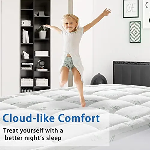 Bamboo Mattress Topper Queen Size, Cooling Extra Thick Breathable Mattress pad, Soft Quilted Fitted Mattress Cover with 5D Snow Down Alternative Fill (8-21”Deep Pocket)