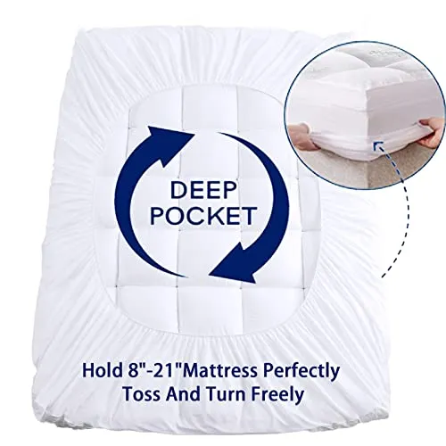 Bamboo Mattress Topper Queen Size, Cooling Extra Thick Breathable Mattress pad, Soft Quilted Fitted Mattress Cover with 5D Snow Down Alternative Fill (8-21”Deep Pocket)