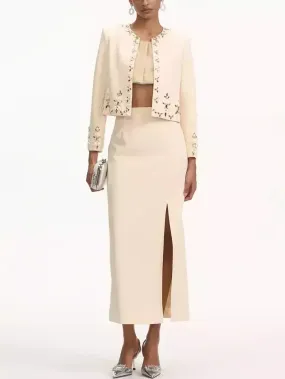Bead-Embellished Cropped Jacket and Skirt Set