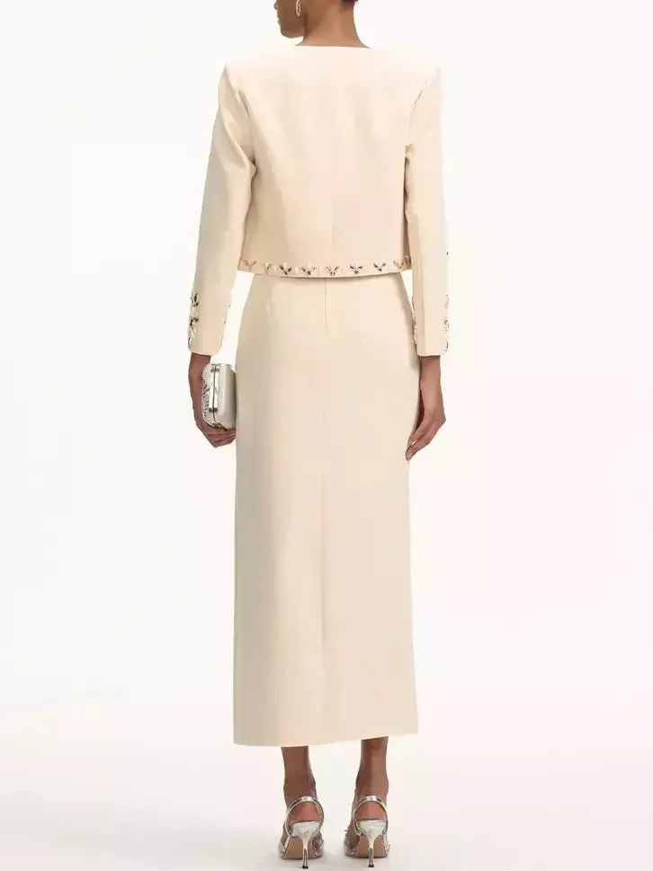 Bead-Embellished Cropped Jacket and Skirt Set