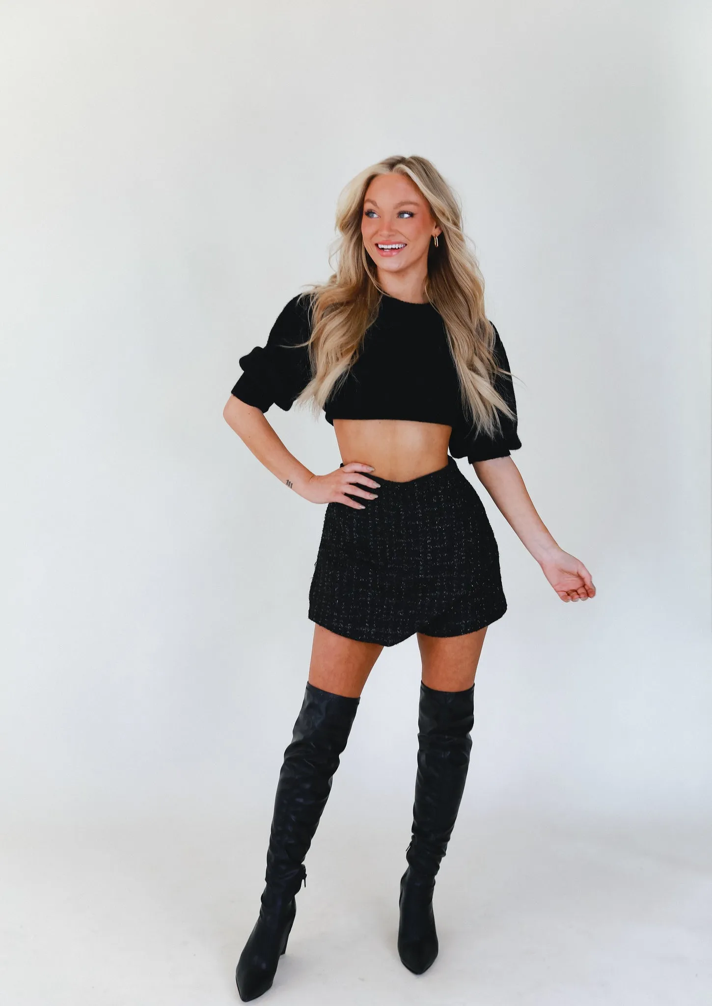 Benley Tweed Skort- Black Metallic