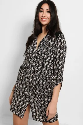 Black Abstract Print Shirt Dress