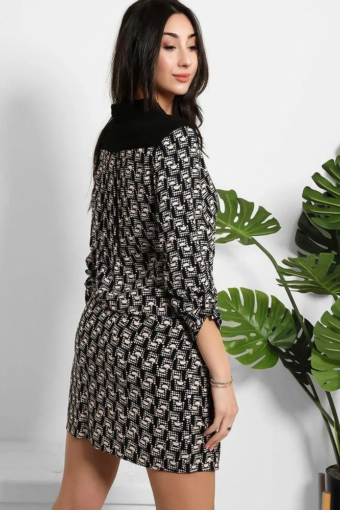 Black Abstract Print Shirt Dress