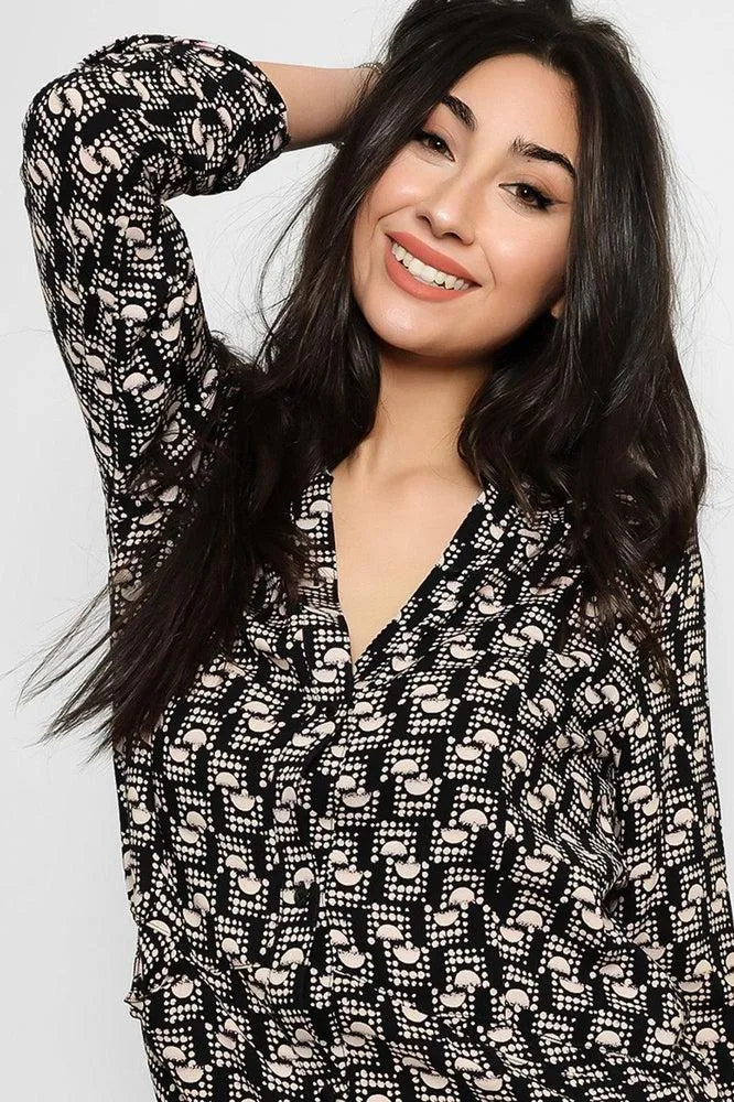Black Abstract Print Shirt Dress