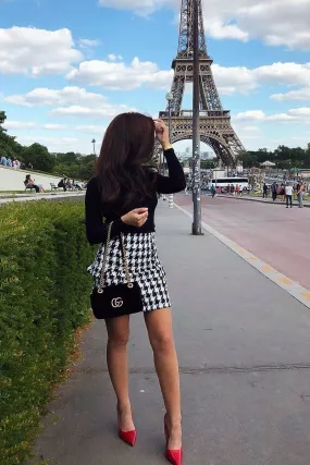Black and White Check Button Front Skirt - Dalena