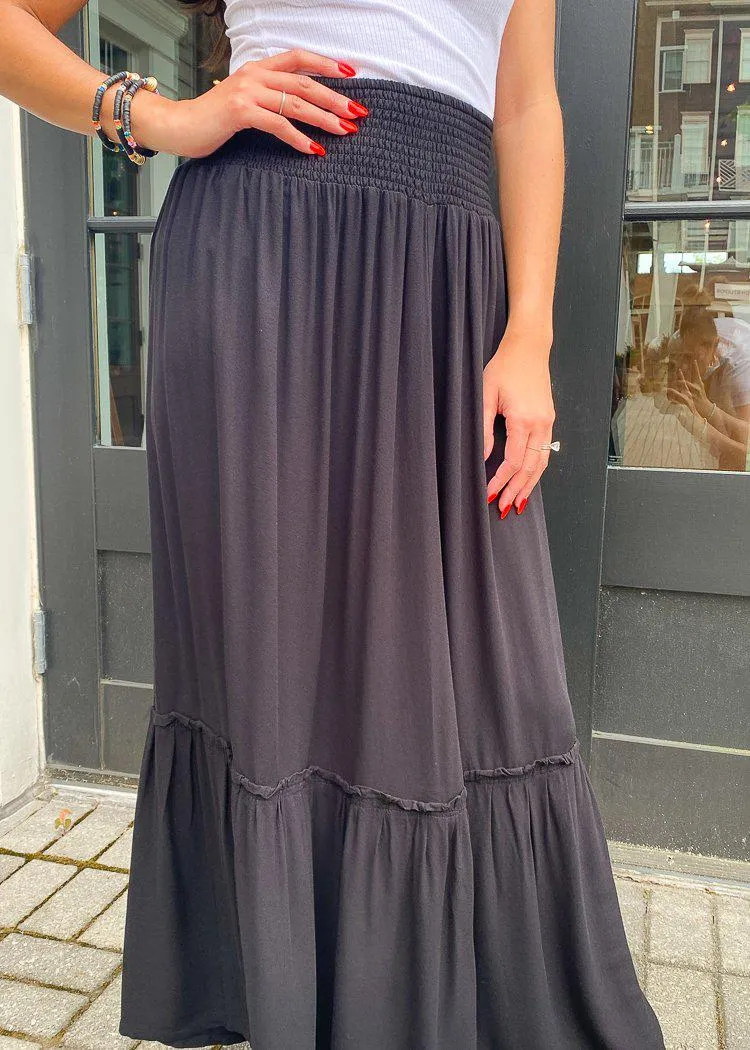 Bobi Smocked Waist Tiered Maxi Skirt