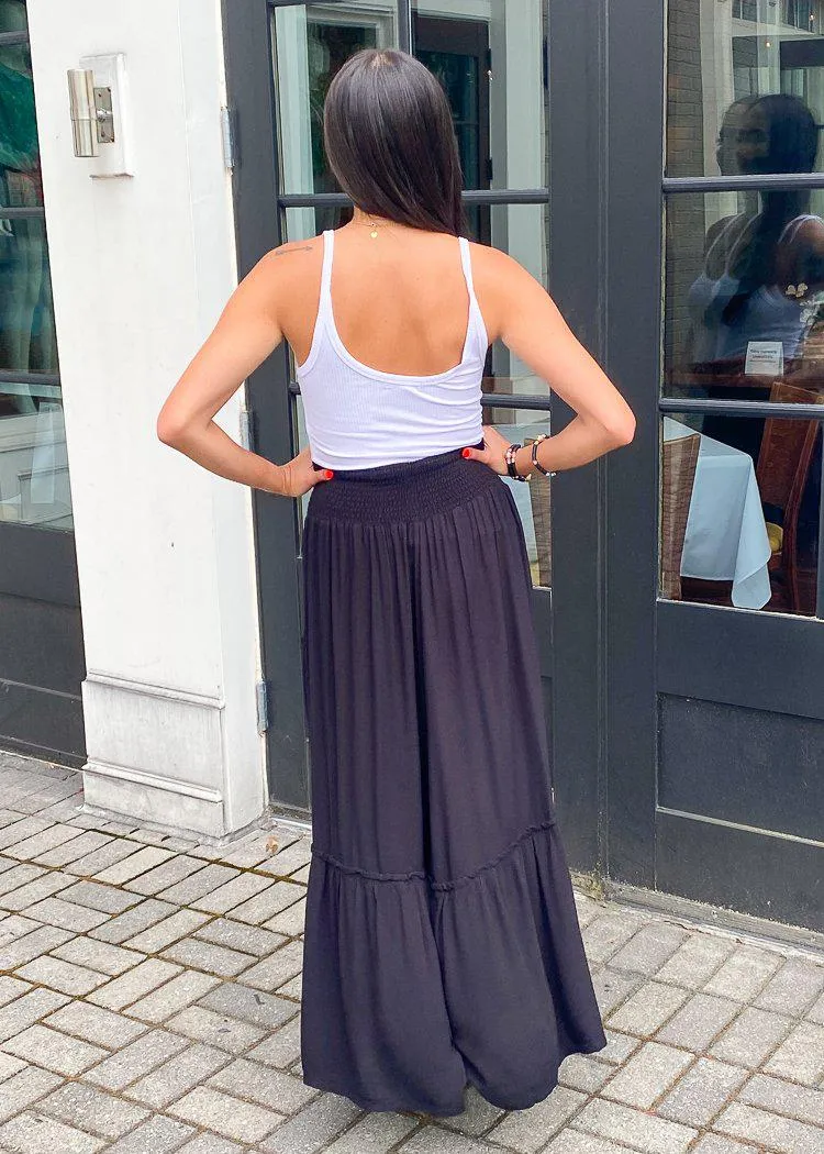Bobi Smocked Waist Tiered Maxi Skirt