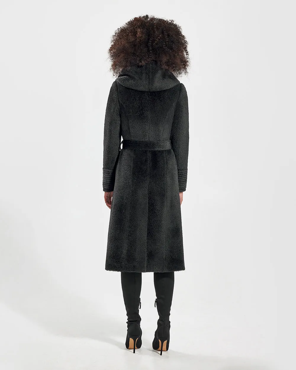 Bouclé Alpaca Long Hooded Wrap Coat