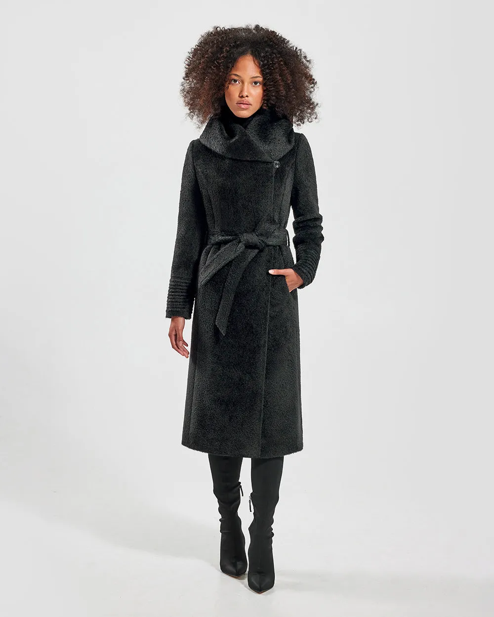 Bouclé Alpaca Long Hooded Wrap Coat