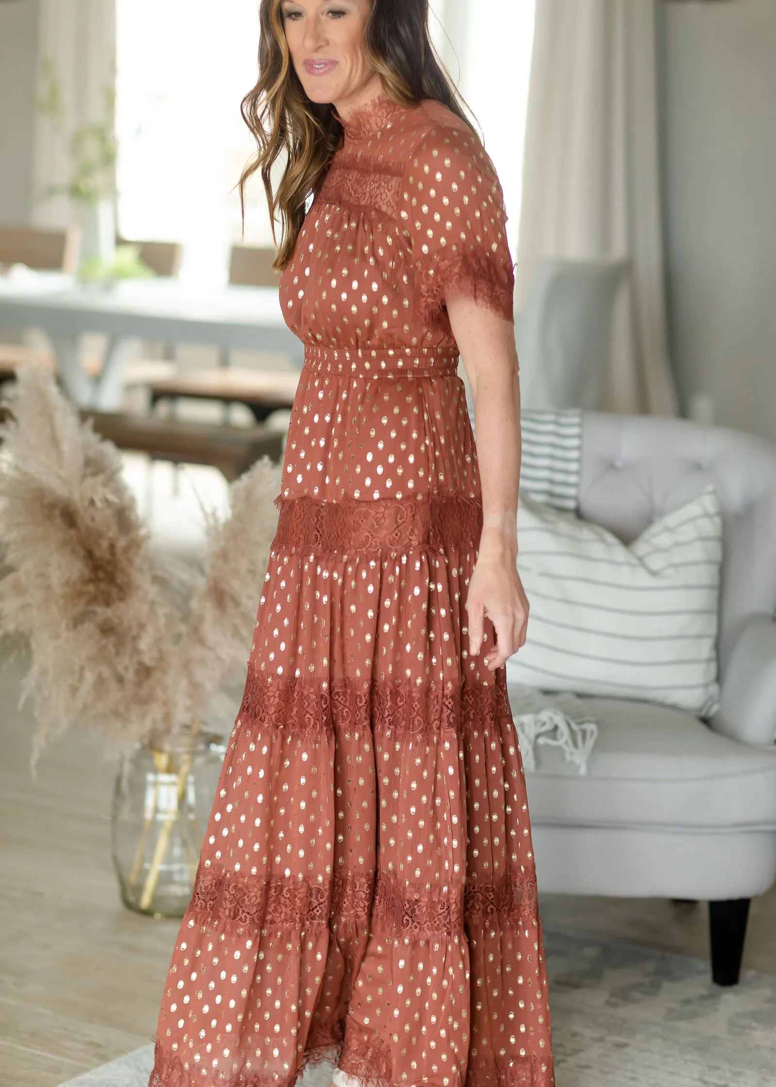 Brick Crinkle Tiered Maxi Dress - FINAL SALE