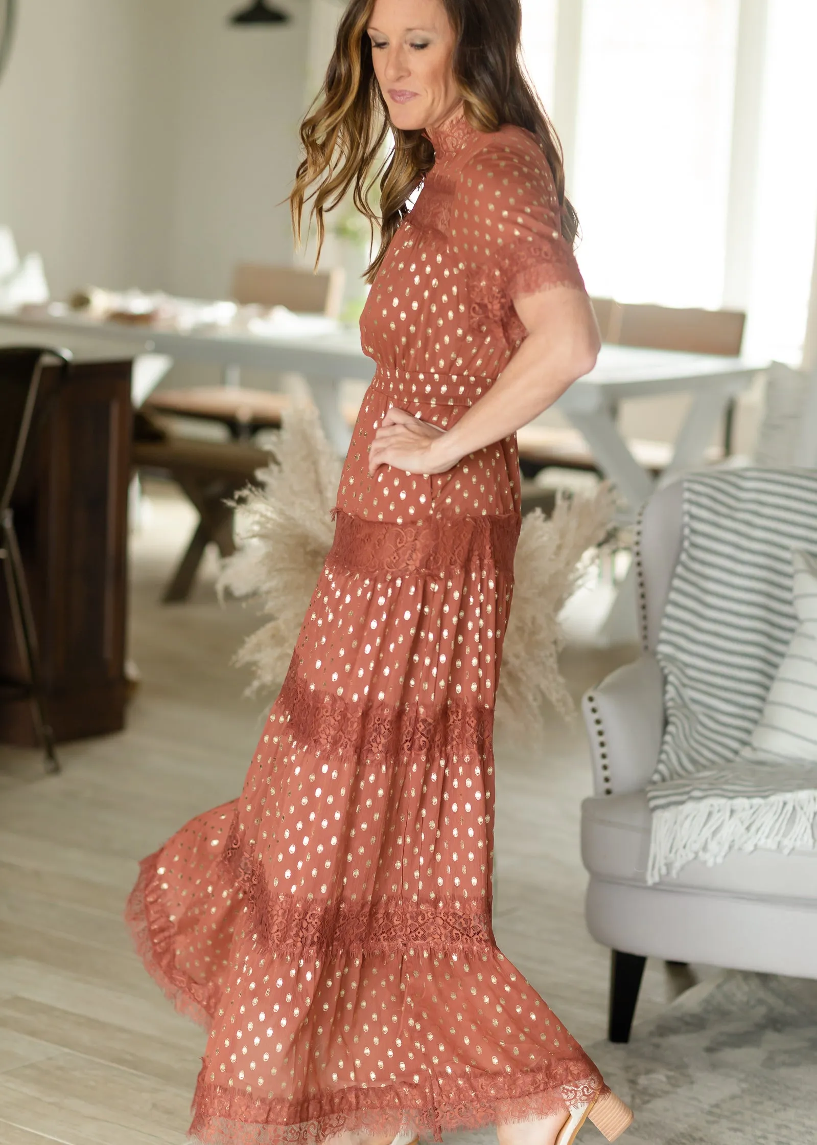 Brick Crinkle Tiered Maxi Dress - FINAL SALE