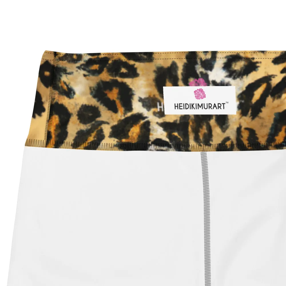 Brown Leopard Women's Yoga Leggings, Animal Print Ladies' Long Tights-Made in USA/EU/MX