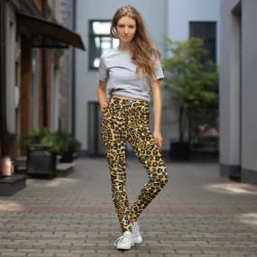 Brown Leopard Women's Yoga Leggings, Animal Print Ladies' Long Tights-Made in USA/EU/MX