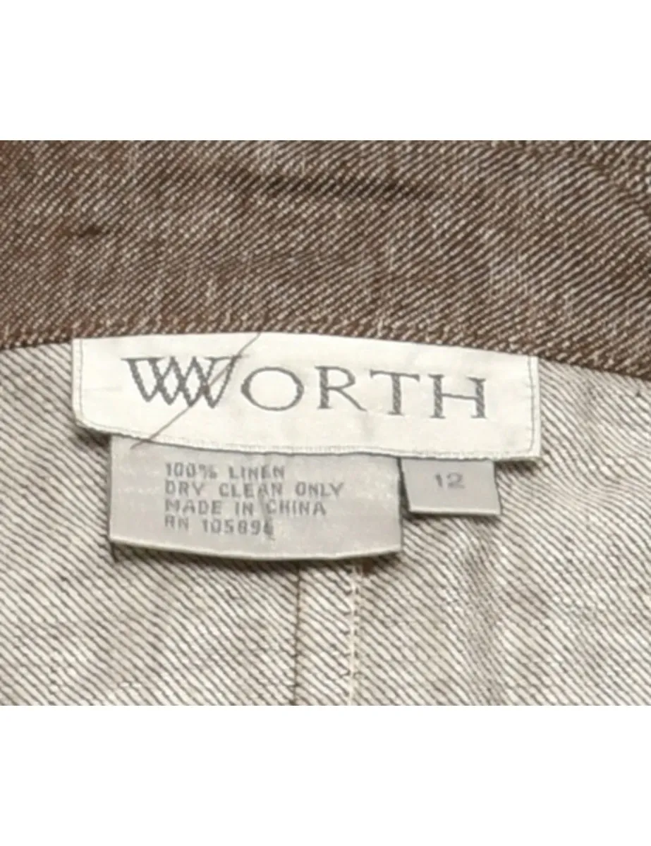Button-Front Brown Cropped Jacket - M