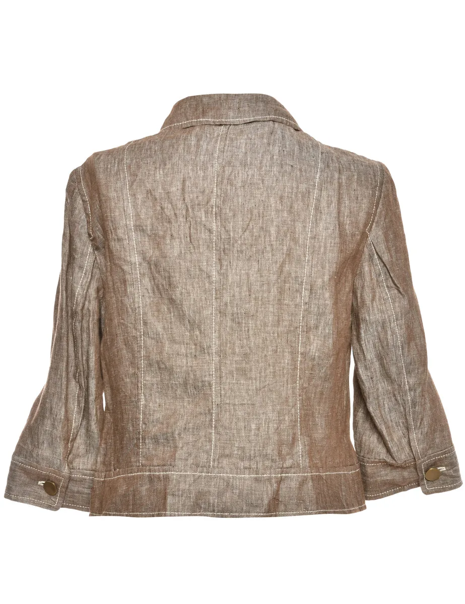 Button-Front Brown Cropped Jacket - M
