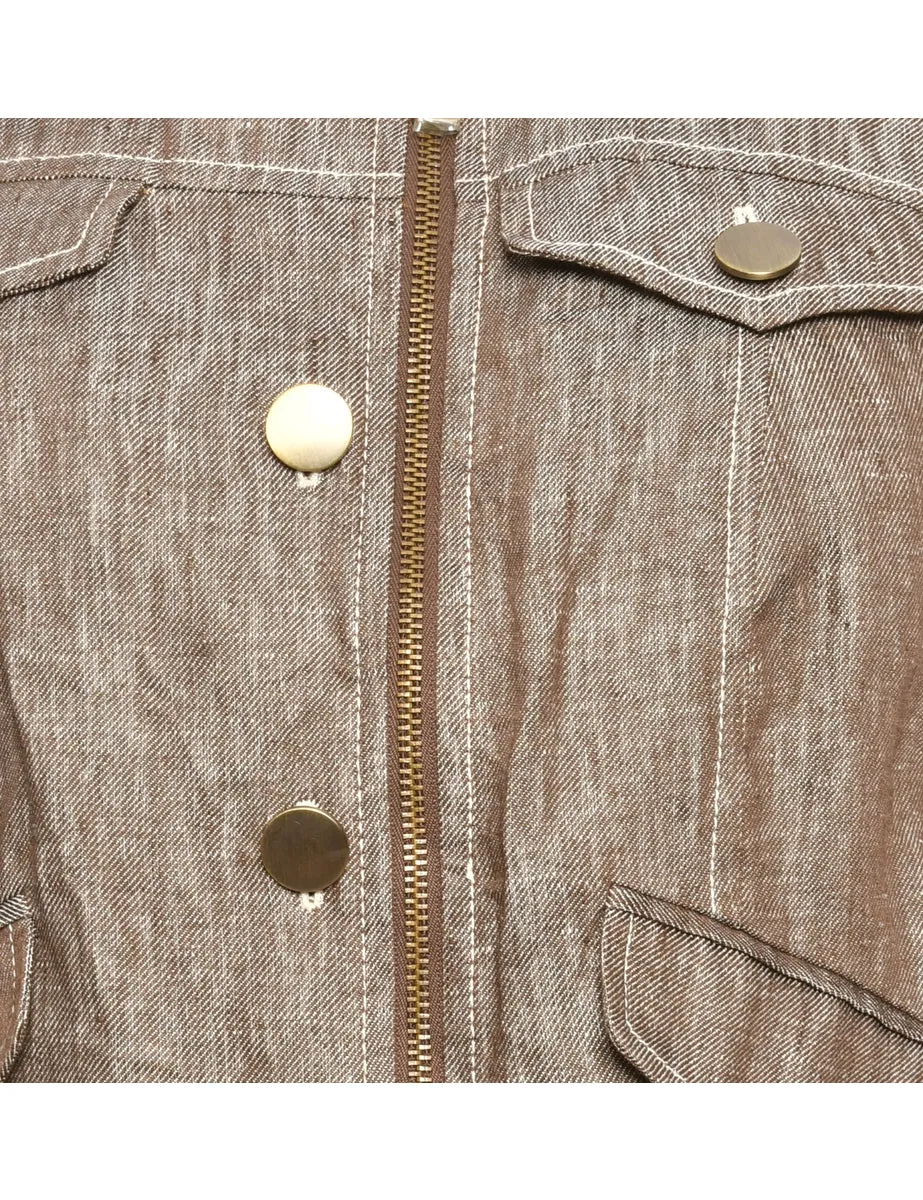 Button-Front Brown Cropped Jacket - M