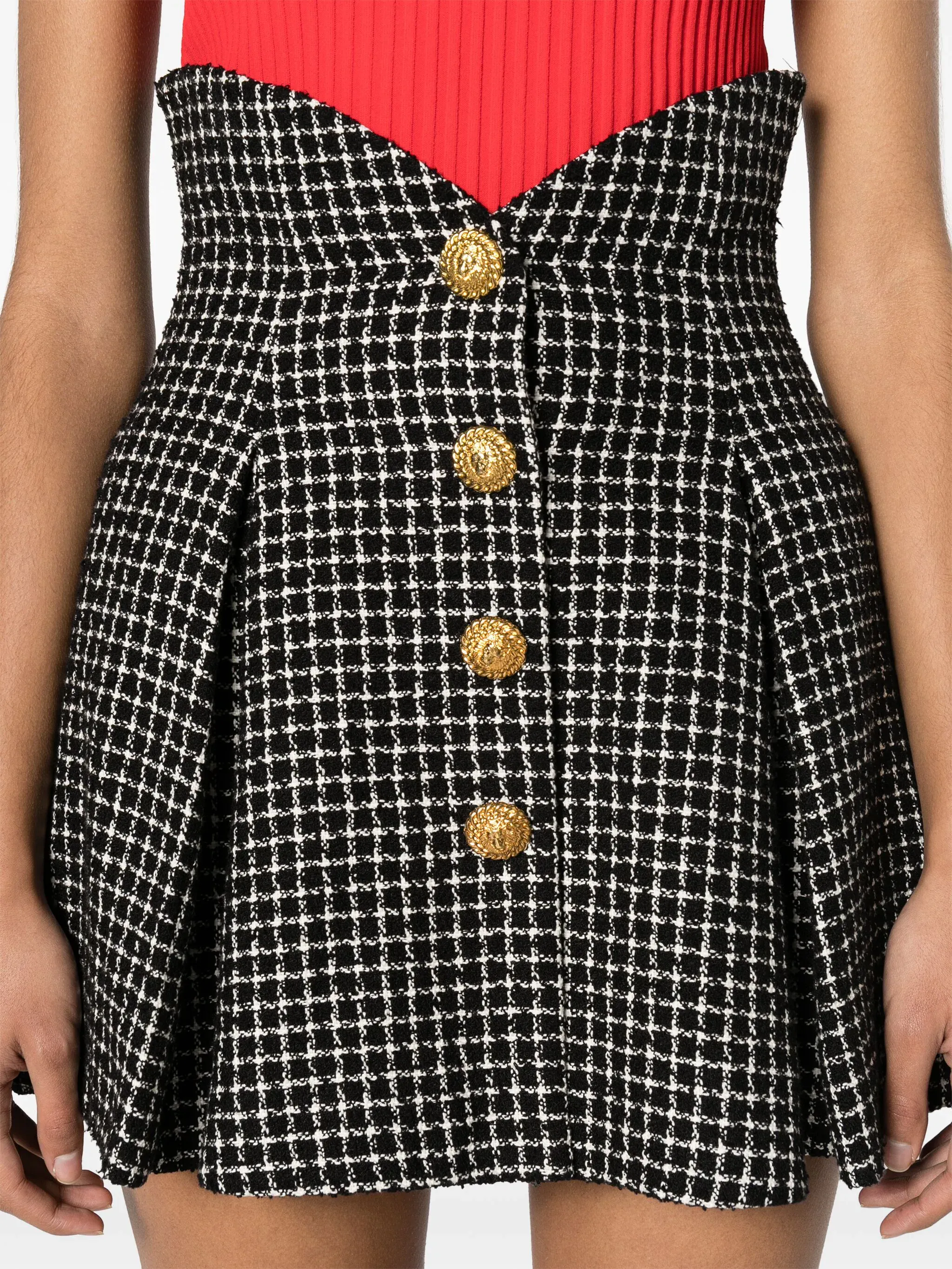 Buttoned Vichy Tweed Tulip Skirt