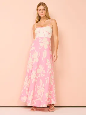 By Johnny Fia Linen Floral Dress in Ivory Pink