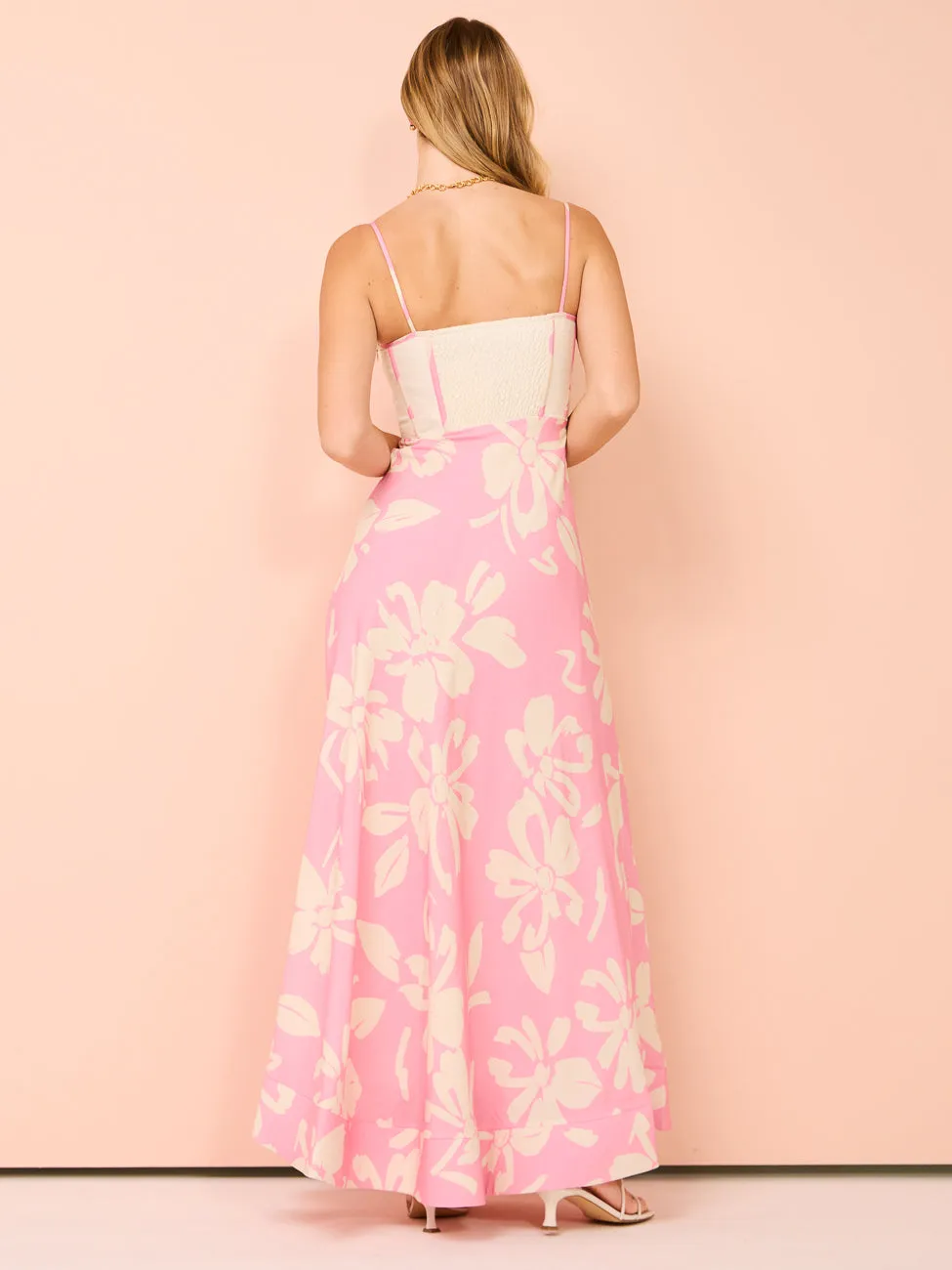 By Johnny Fia Linen Floral Dress in Ivory Pink