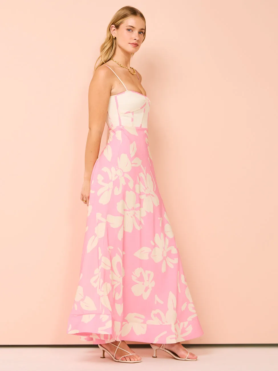 By Johnny Fia Linen Floral Dress in Ivory Pink