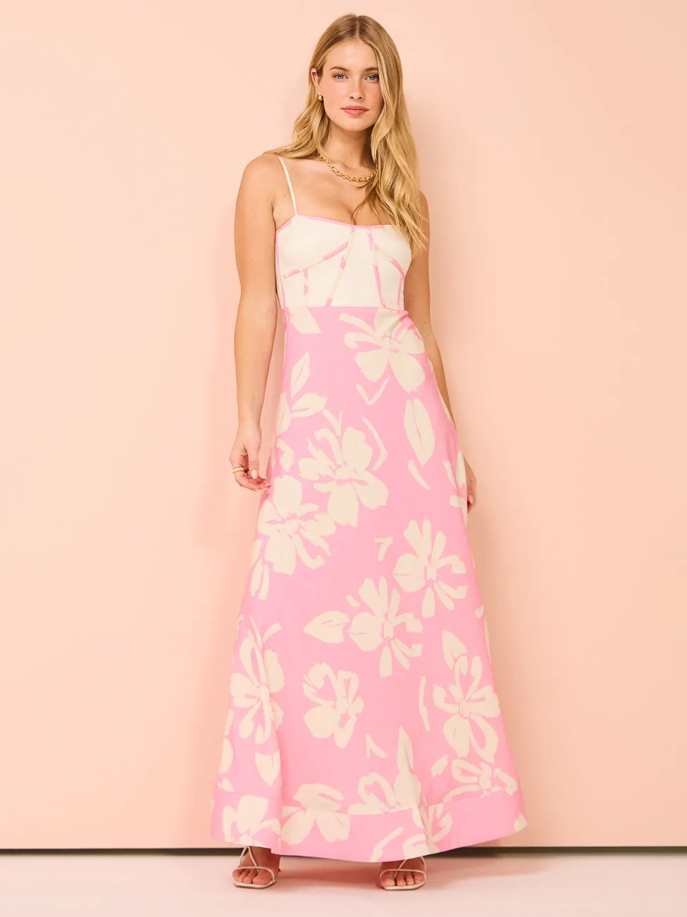 By Johnny Fia Linen Floral Dress in Ivory Pink